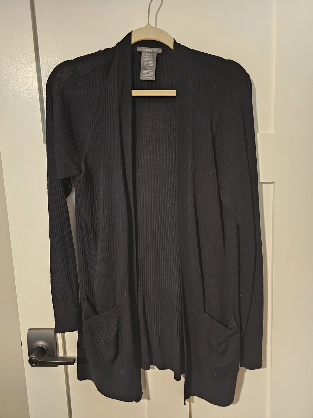 Matty M Black Ribbed Open-Front Cardigan